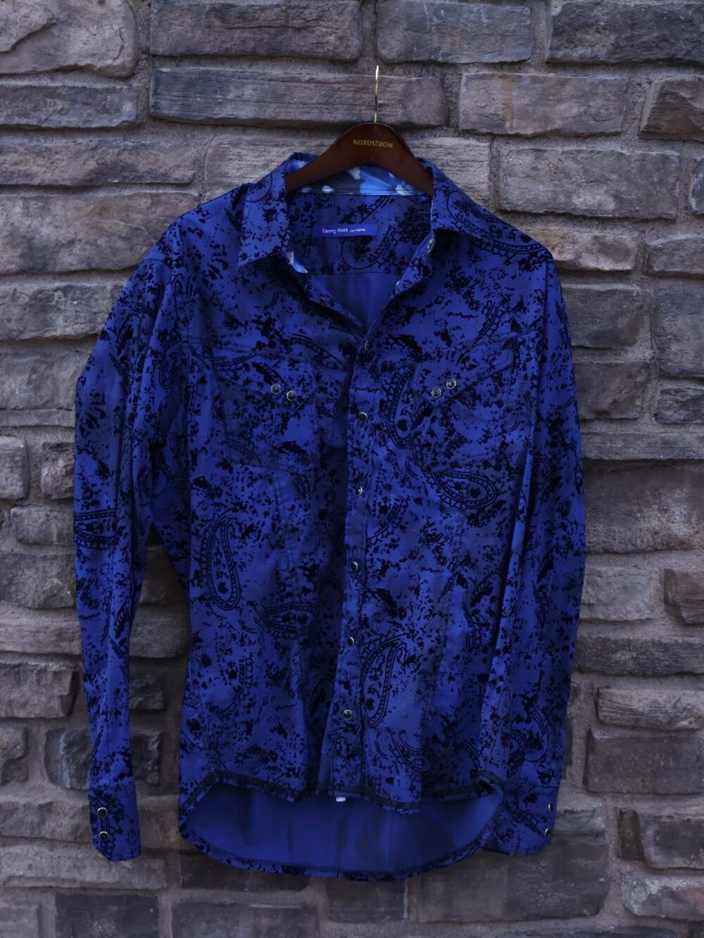 Georg Roth Paisley Western Snap Button-Up Shirt Blue Men’s L